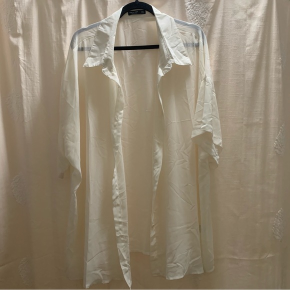 Sheer Short Sleeve Button-Front Drop-Shoulder Shirt NWOT - Picture 5 of 15